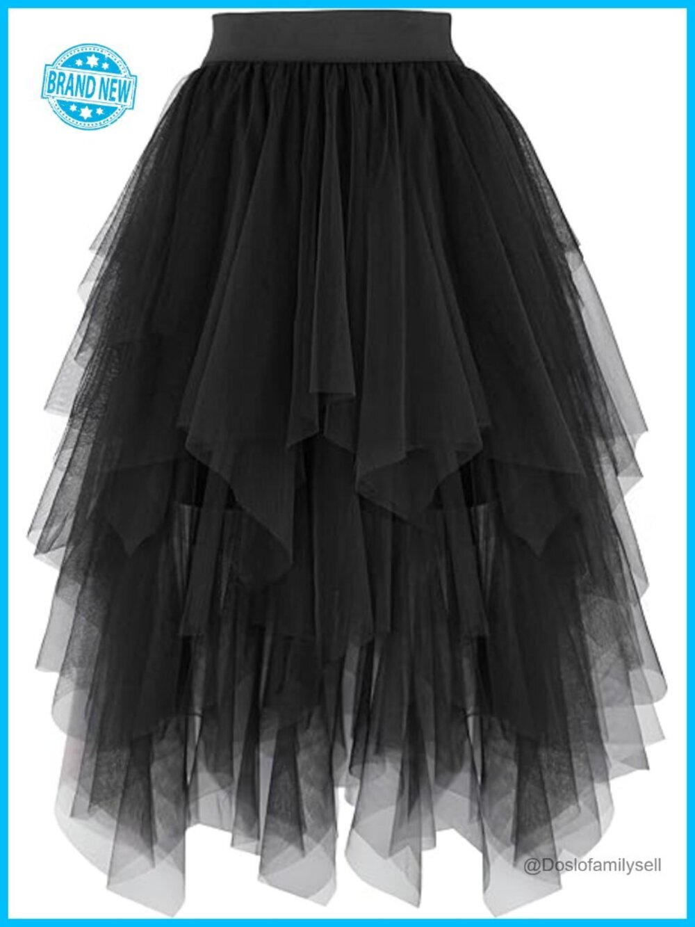 High Waist Elastic Midi Skirt A-line Irregular Layered Mesh Tutu Skirt